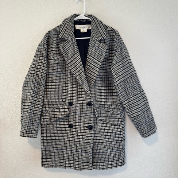 Nordstrom Treasure & Bond Plaid Double Breasted Heavyweight Plaid Coat Gray XS - Picture 2 of 11